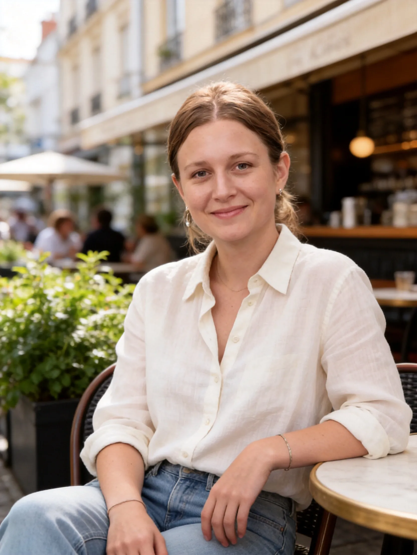 A relaxed lifestyle portrait captured in a cozy café setting, perfect for personal branding AI Photo