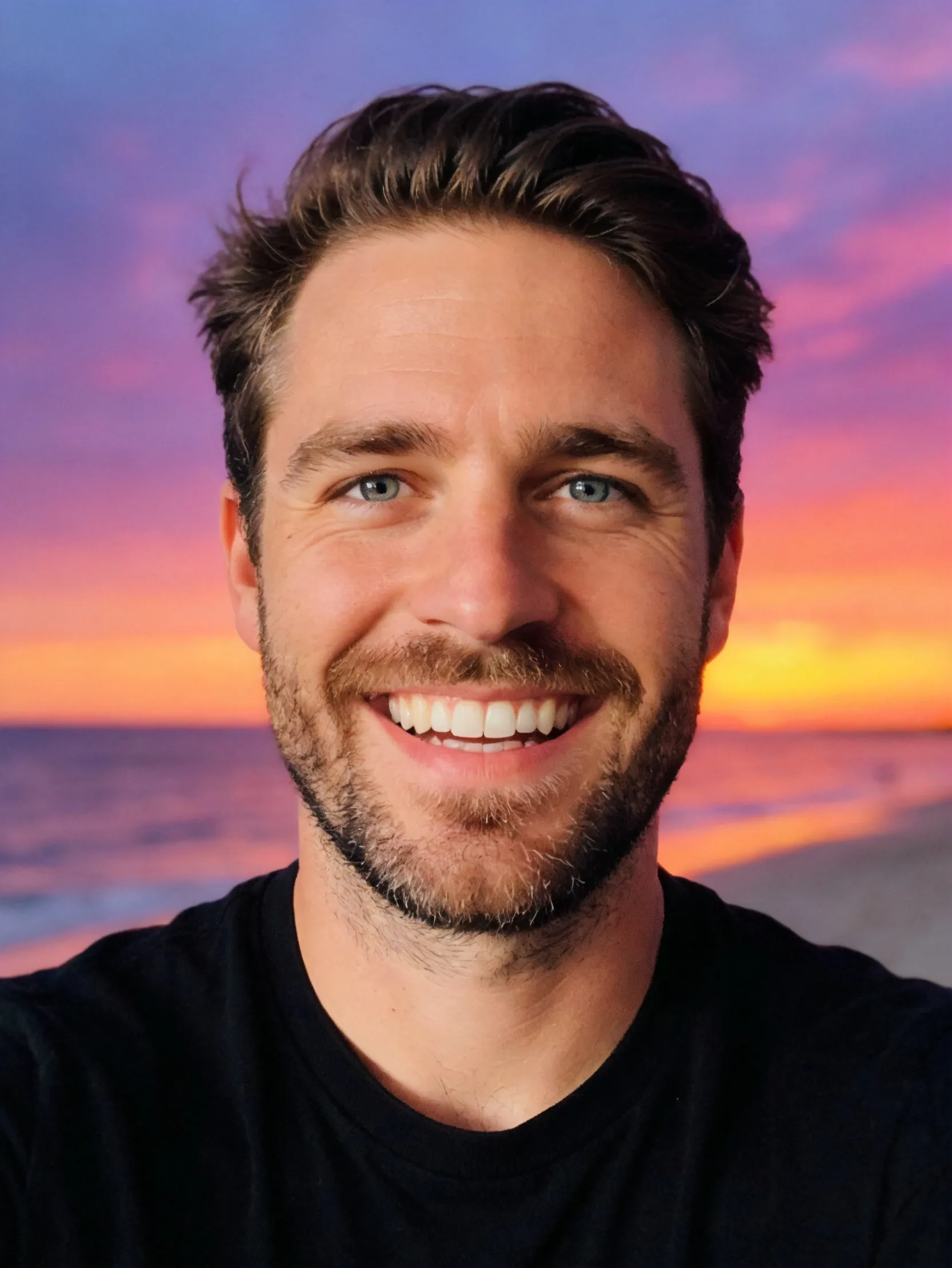 Healing male avatar in seaside twilight  AI Photo