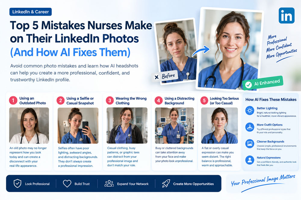 Top 5 Mistakes Nurses Make on Their LinkedIn Photos (And How AI Fixes Them)